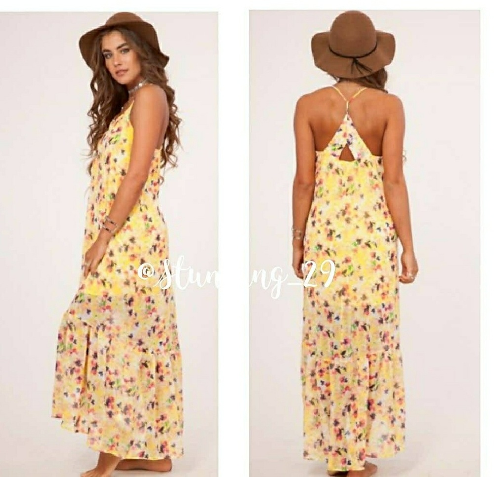 🆕YELLOW FLORAL RUFFLE HEM MAXI DRESS - Picture 3 of 5